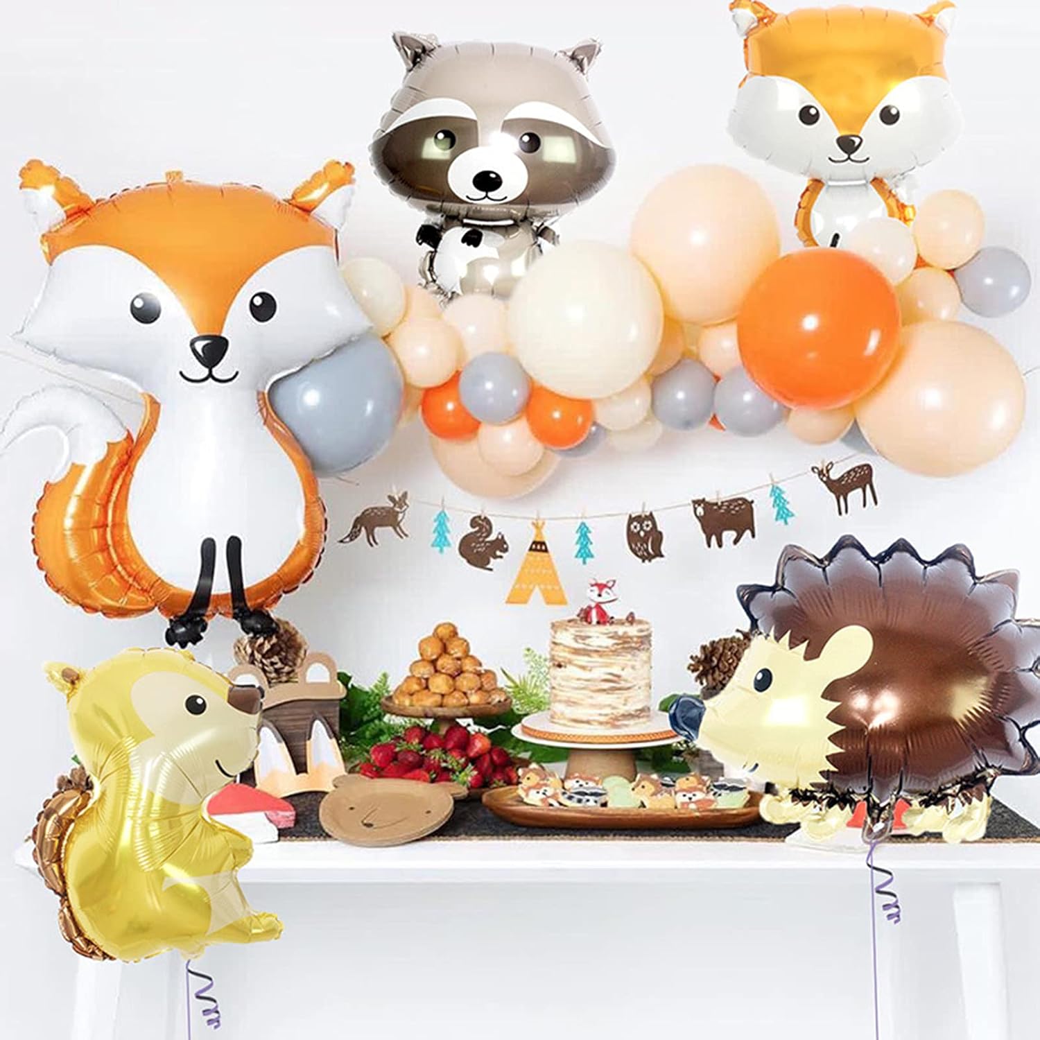 6 globos de papel de aluminio de zorro, globos de fiesta de animales del bosque, lindos globos de Mylar helio Hawaii Forest Critter Fox globo para