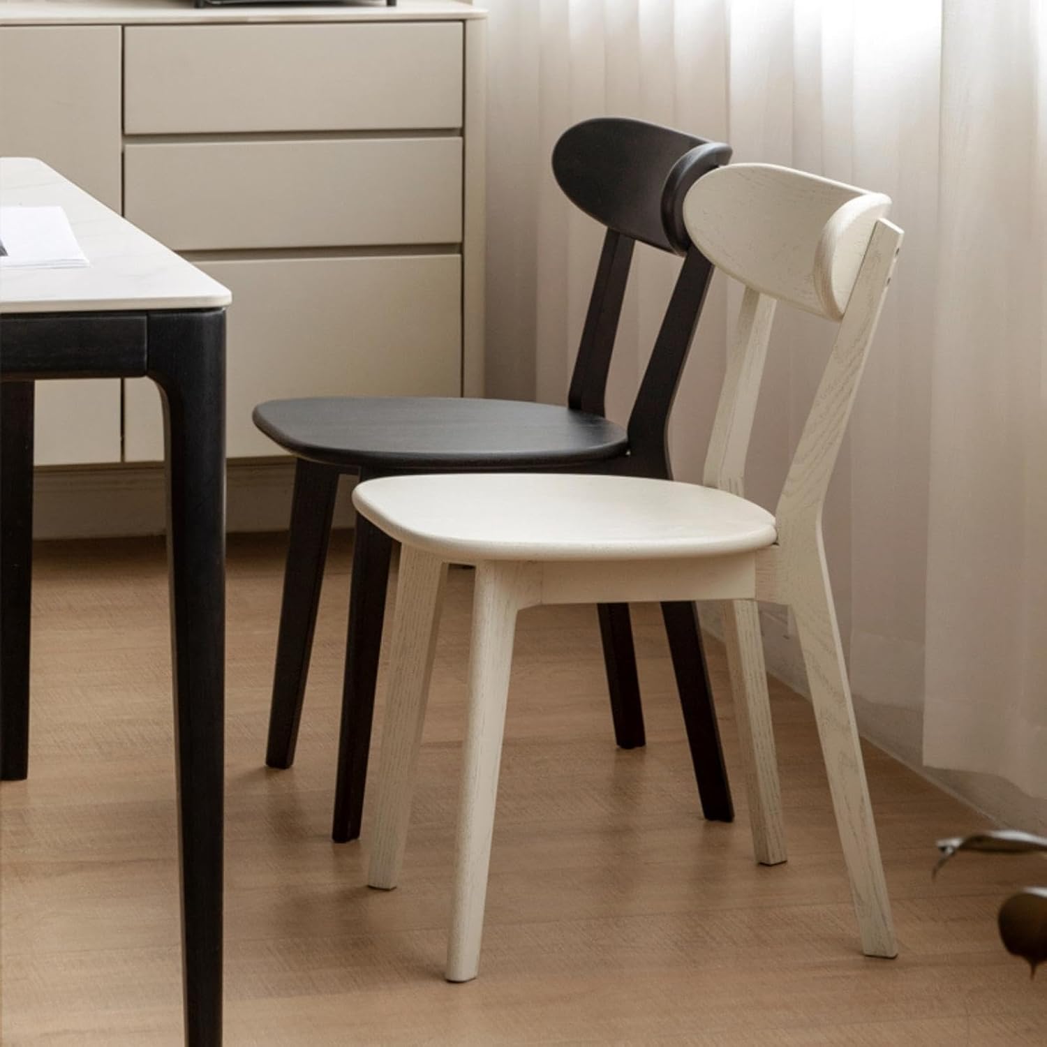 Sillas de comedor 100% de madera de roble macizo, sillas de comedor modernas de mediados de siglo con respaldo redondeado, silla de cocina, sillas