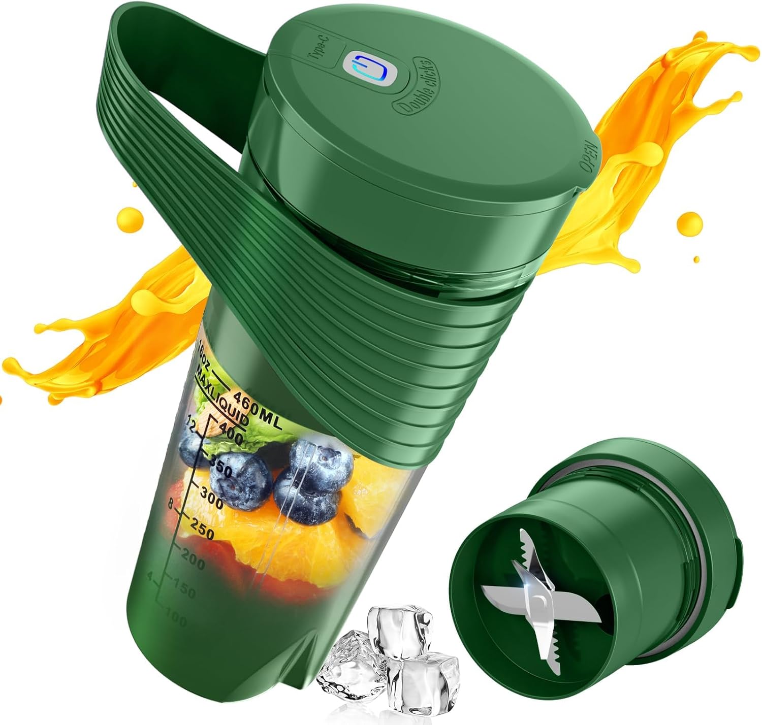 Licuadora portátil, licuadora para batidos y batidos, 16 onzas, recargable tipo C, licuadora personal, mini licuadora con cuatro cuchillas ultra