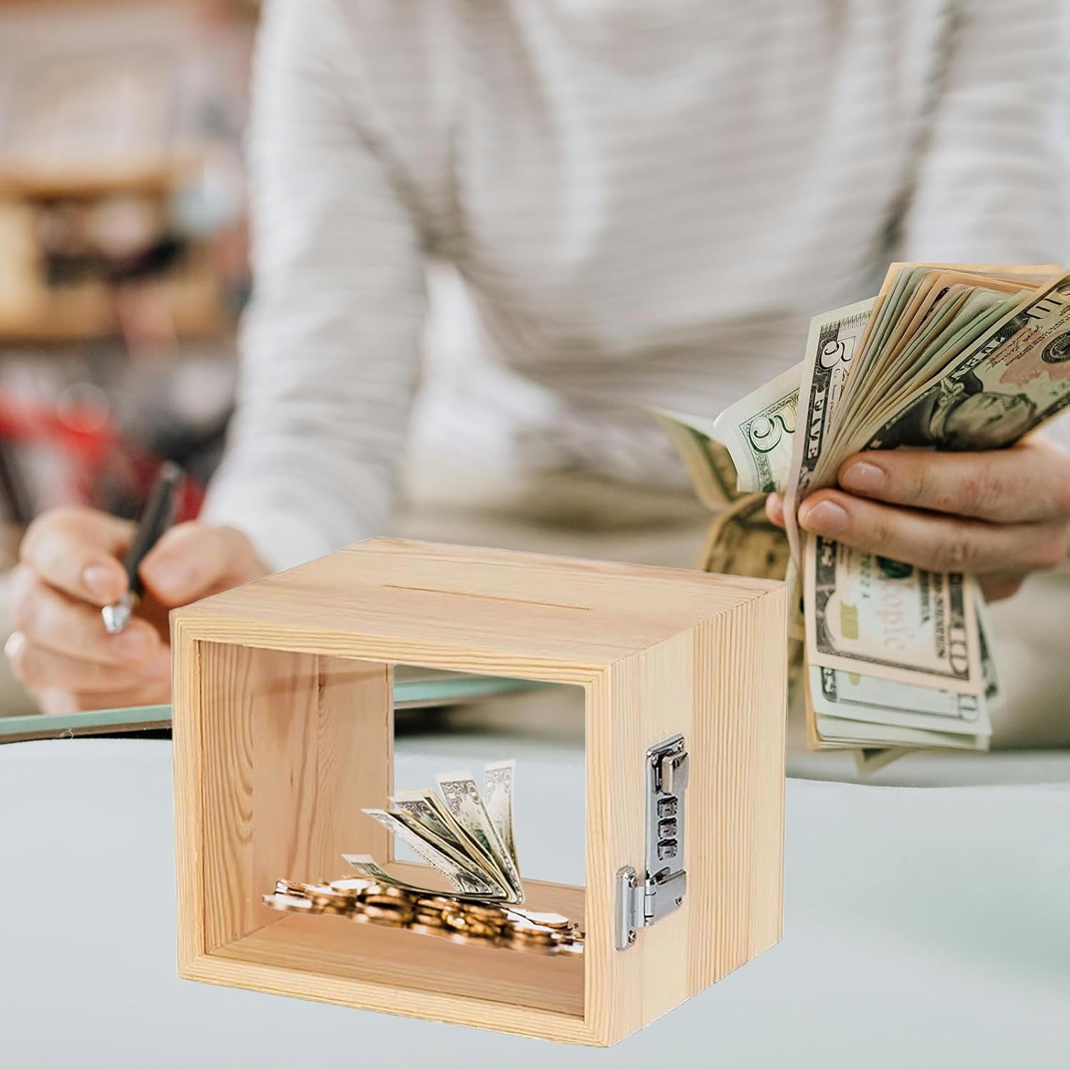 Alcancía de acrílico con contraseñas para adultos, caja de ahorros reutilizable, monedero con cerradura de combinación, caja de sombra decorativa,