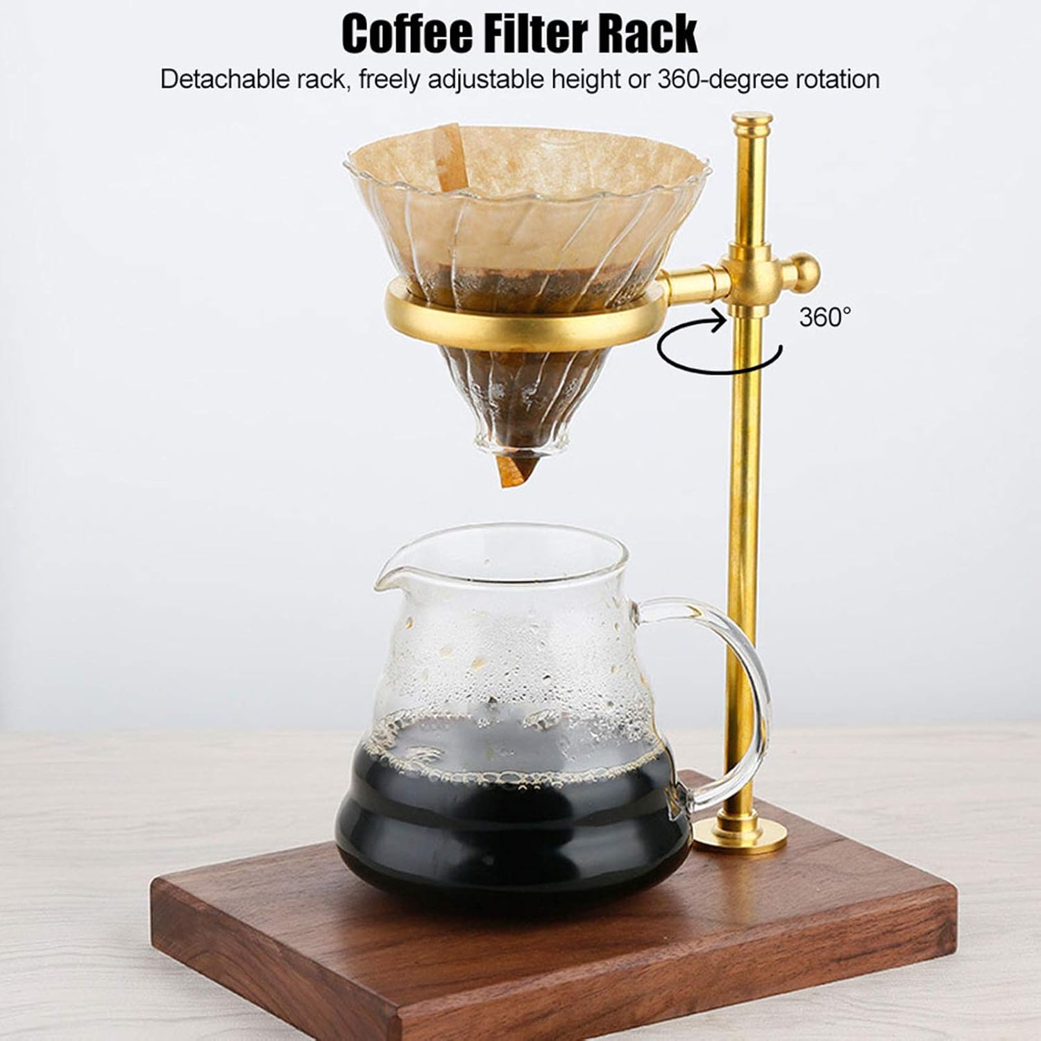 Almacenamiento de cocina para verter sobre el gotero de café, filtro de soporte de 25 × 18 × 8 de latón de madera para café