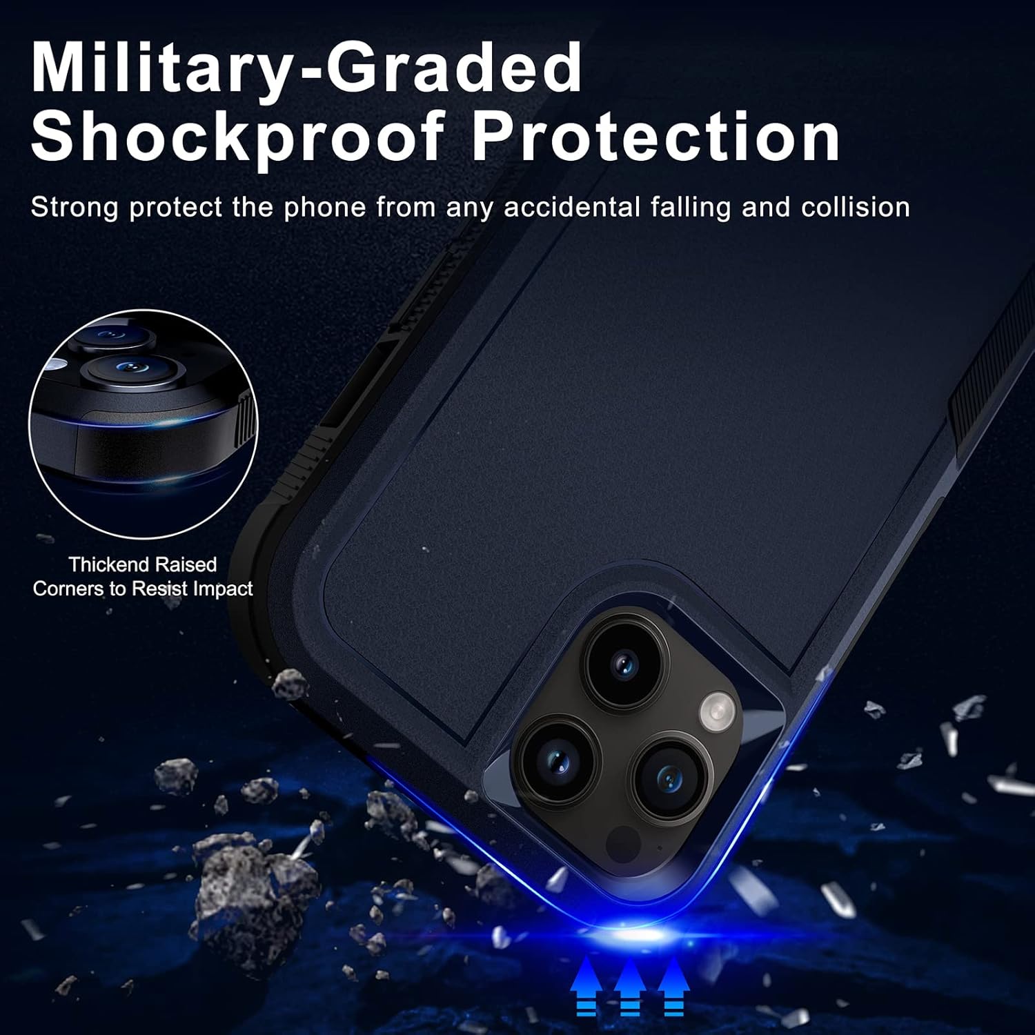 BOJEEL Funda para iPhone 14 Pro Max, doble capa de cuerpo completo a prueba de golpes, compatible con iPhone 14 Pro Max de 6.7 pulgadas (azul)