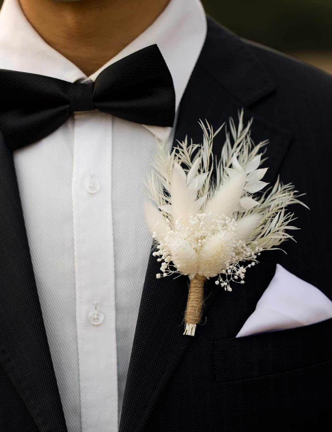 Boutonnieres – Juego de 6 piezas de flores secas para novio, padrino, bohemio, para hombre, rústico, vintage, boda, fiesta, baile de graduación