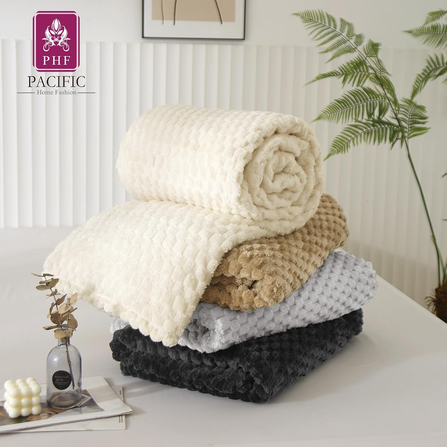 PHF Manta de forro polar de franela ultra suave, tamaño King, ligera manta de forro polar jacquard 3D, no se desprende, no hace bolitas, manta