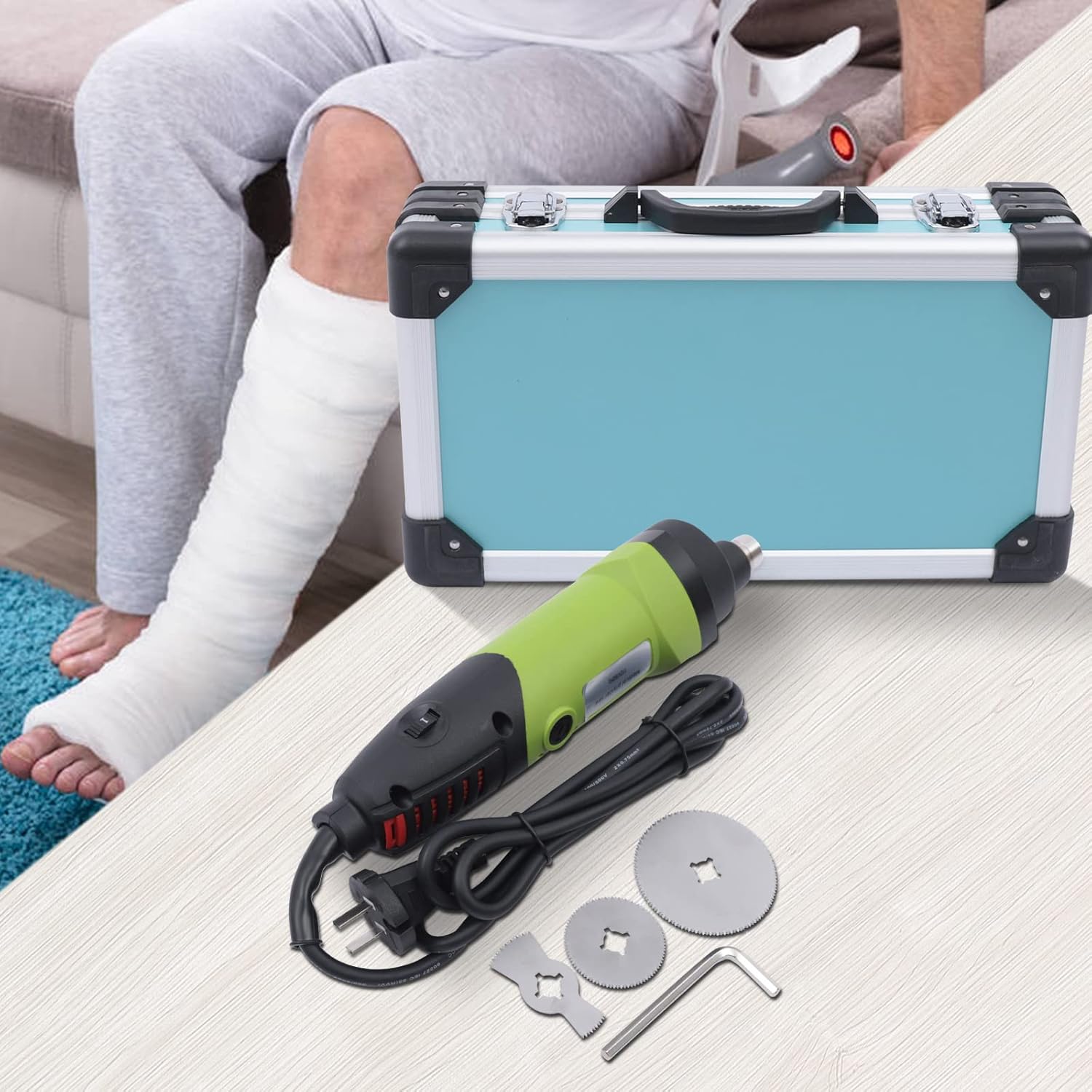Cortador de yeso eléctrico médico sierra, 110 V, 12500 rpmmin, sierra de yeso eléctrico médico con 3 sierras para clínica de hospital, verde