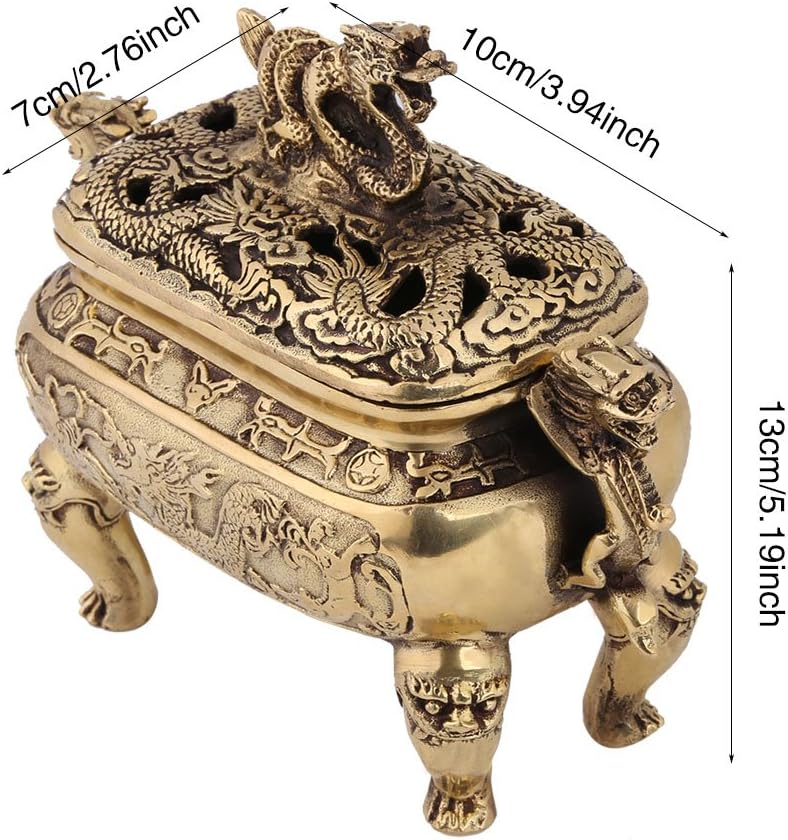 Quemador de incienso de carbón, 1 unidad, soporte de incienso de bronce antiguo, cobre, dragón chino, quemador de incienso para decoración del hogar