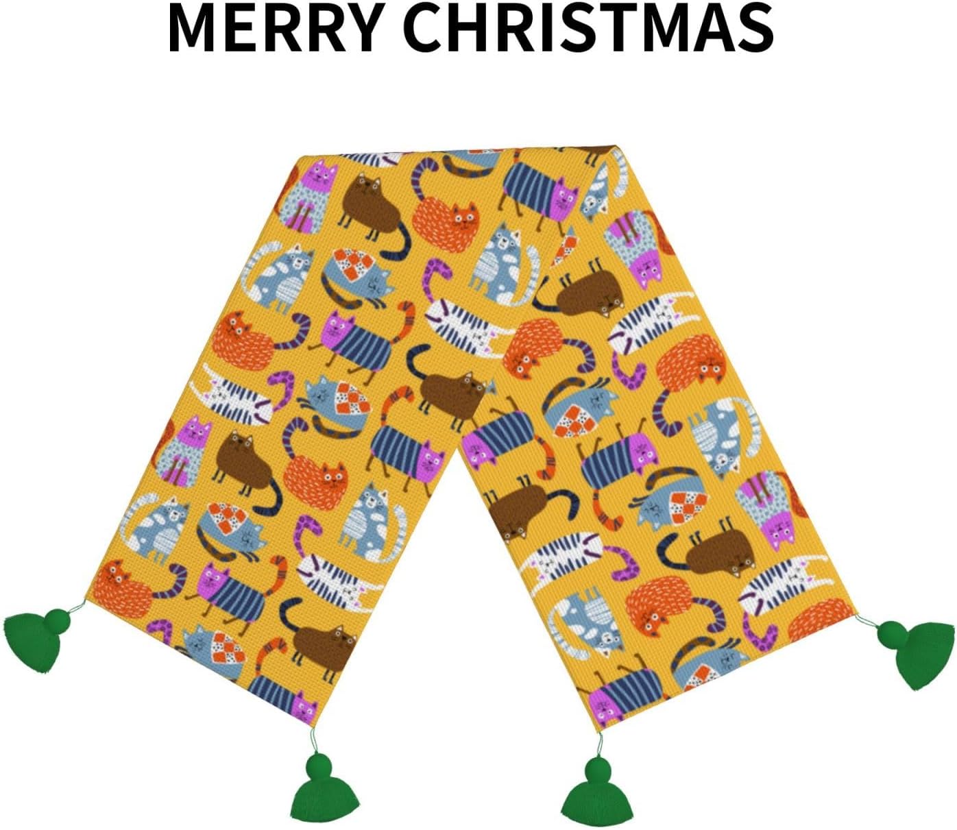 Cats Scandinavian Style Christmas Table Runner Dining Table Decor Christmas Decorations Indoor Home Decor Christmas Table Runners Xmas Navidad