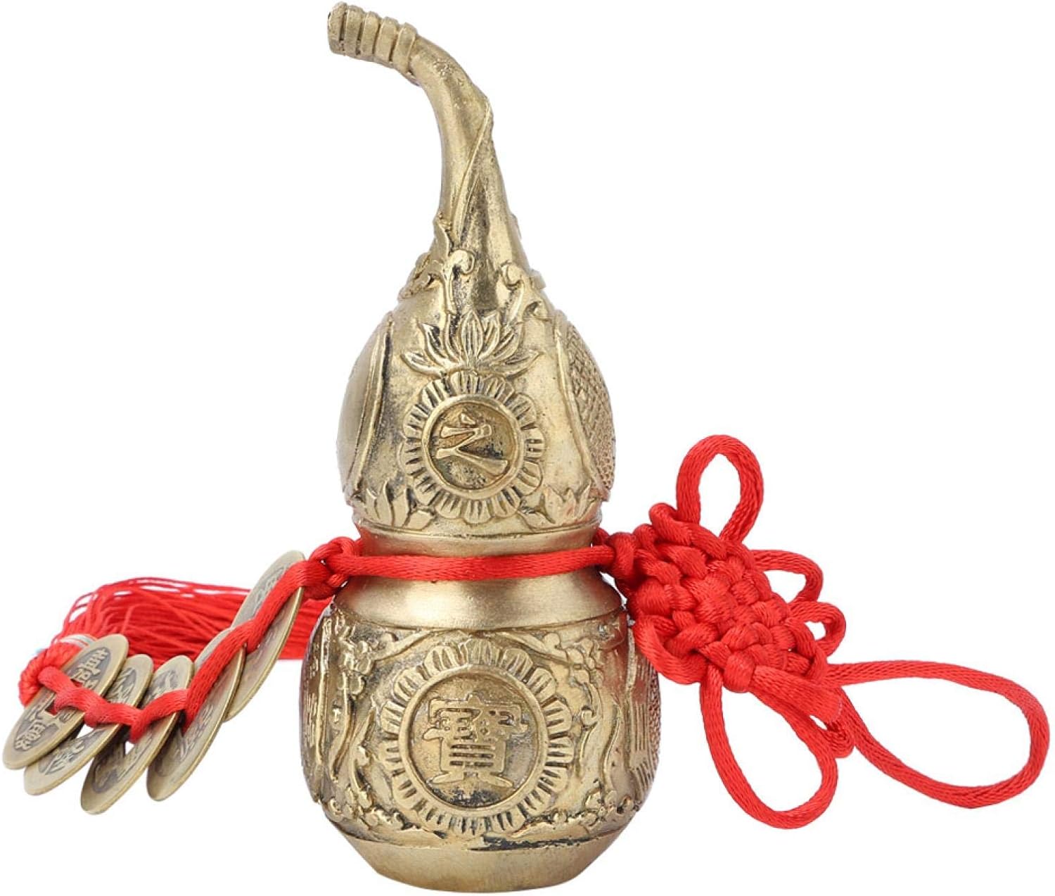 TOPINCN Wu Lou Cucurbit con 5 monedas Feng Shui latón adornos de calabaza de buena suerte Wu Lou calabaza de latón para el hogar Feng Shui