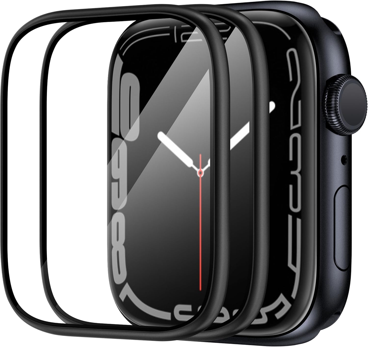 Paquete de 2 protectores de pantalla de vidrio templado con marco de metal compatibles con Apple Watch SE2 SE Series 6, 5, 4, 1.732 in, marco de