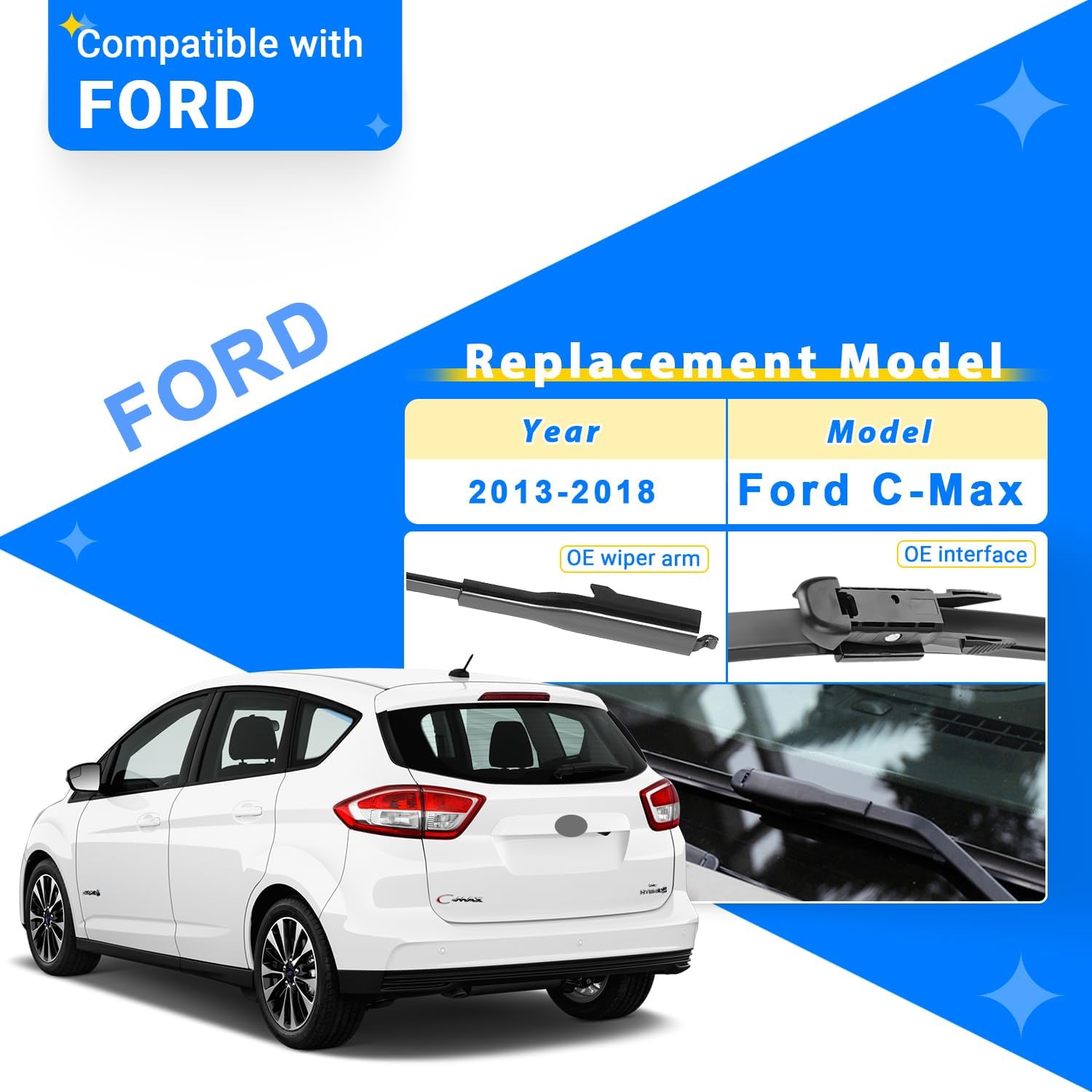 Juego de limpiaparabrisas de repuesto para Ford C-Max Cmax 2013 2014 2015 2016 2017 2018 calidad original de fábrica para mi automóvil, 28, 26, 12