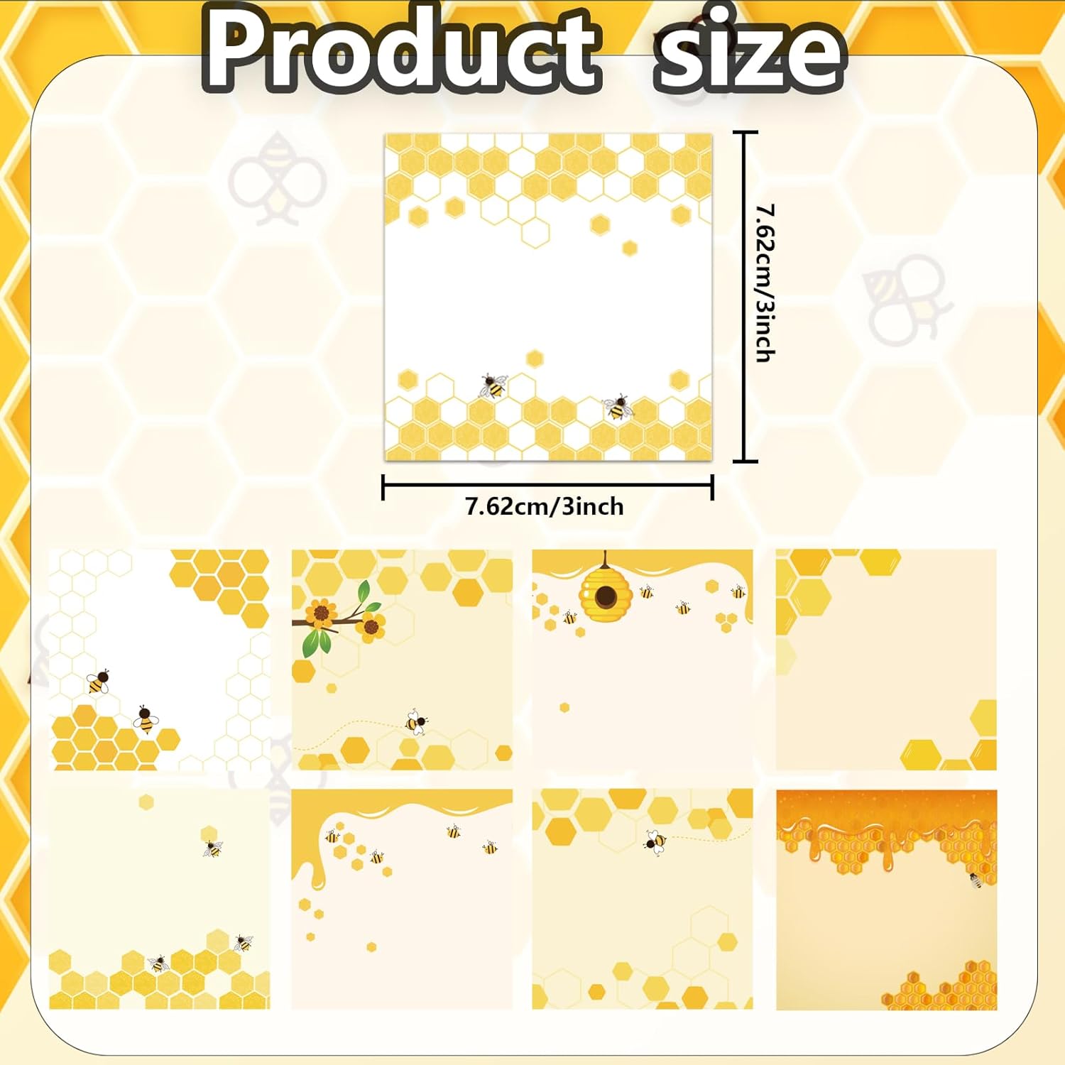 9 notas adhesivas de abeja de 3 x 3 pulgadas, lindas notas de abeja adversas, notas de notas para escuela, oficina, hogar, suministros para