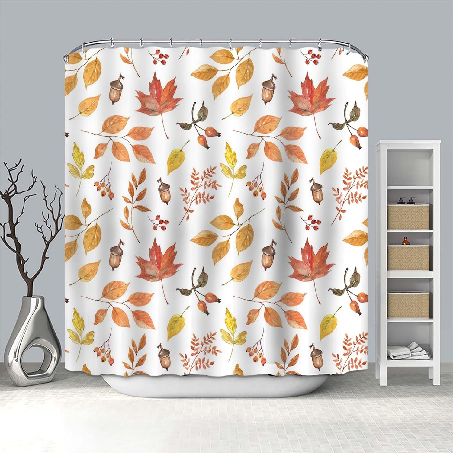 Mocsicka Cortina de ducha con hojas de otoño, cosecha de Acción de Gracias, cortina de ducha botánica de 72 x 72 pulgadas, decoración del hogar,