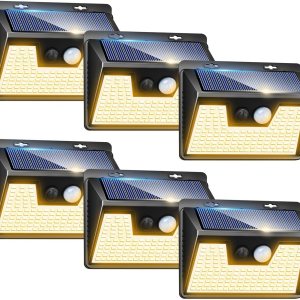 Peasur Luces solares impermeables para exteriores 6 unidades140 LED, luces solares blancas cálidas para exteriores ultra brillantes, 3 modos de Peasur Luces solares impermeables para exteriores 6 unidades140 LED, luces solares blancas cálidas para exteriores ultra brillantes, 3 modos de