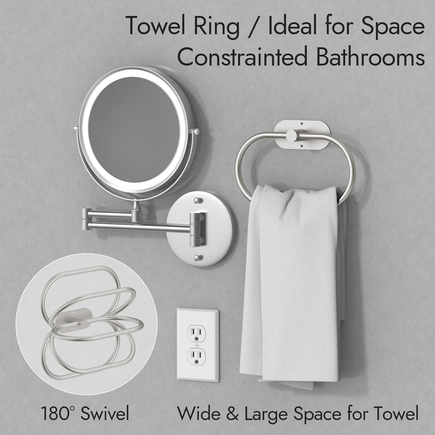 Juego de 4 piezas de accesorios de baño, juego de accesorios de níquel cepillado, juego de toallas de mano de 24 pulgadas, acero inoxidable 304,
