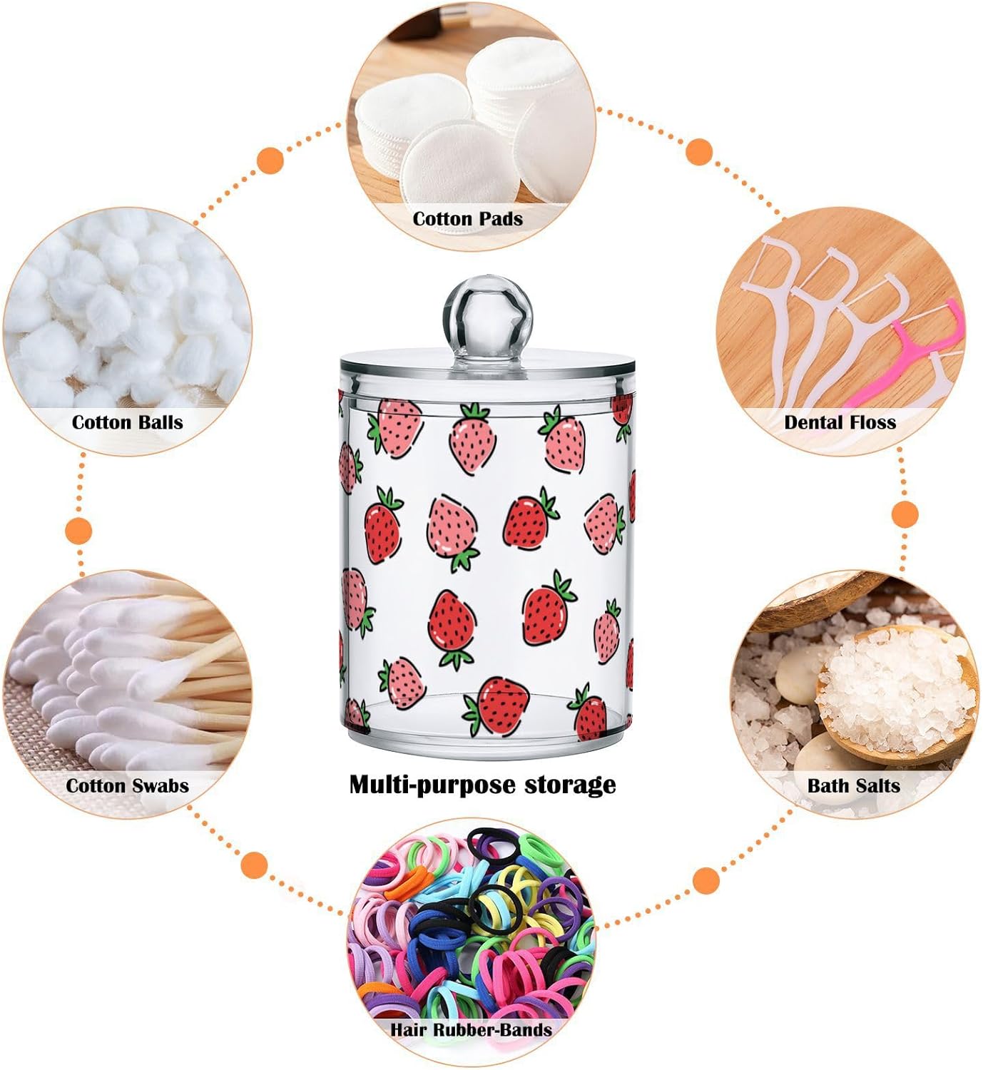 Paquete de 2 dispensadores de fresas para bolas de algodón, hisopos de algodón, juego de tarros de boticario de plástico para baño, organización de