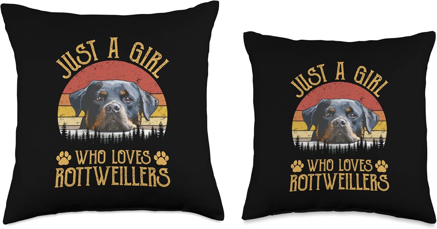 Just A Girl Who Loves Rottweiler – Almohada de regalo para amantes de los perros, 18 x 18 pulgadas, multicolor