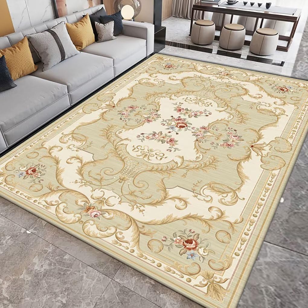 Alfombra tradicional clásica con motivo floral de 6 x 9 pies para cuarto de bebé, antideslizante, lavable, alfombra bohemia para oficina en casa