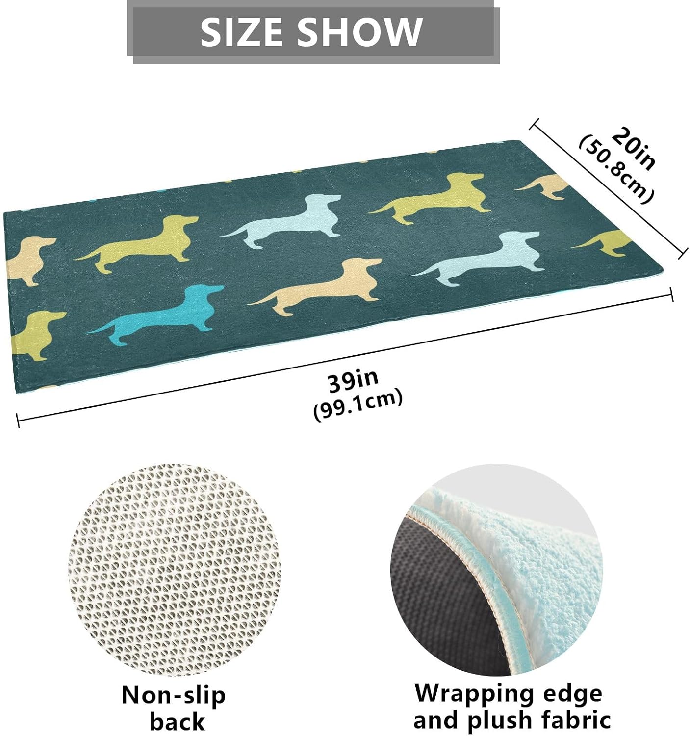 Joisal Tapete de baño absorbente verde con patrón de perro, cómodo tapete antideslizante, tapete de baño suave y duradero, 39 x 20 pulgadas