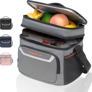 Everfun Lonchera térmica suave para hombres, con doble compartimento, pequeña, plegable, impermeable, a prueba de fugas, para el trabajo, color gris Everfun Lonchera térmica suave para hombres, con doble compartimento, pequeña, plegable, impermeable, a prueba de fugas, para el trabajo, color gris
