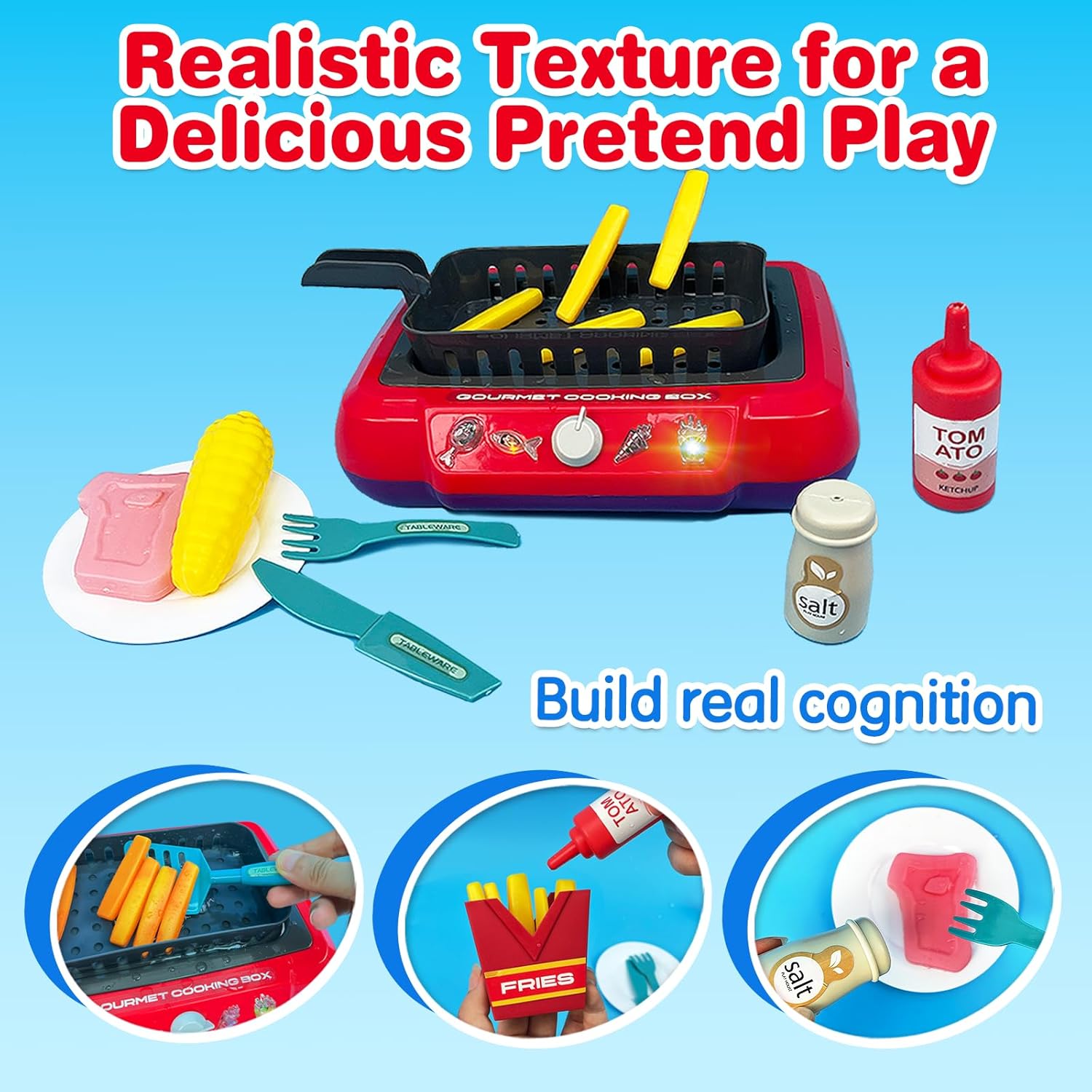 TALGIC Kit de freír mágico y divertido, caja de cocina gourmet, simulador de cocina, juego de cocina para niños, juego de simulación de 20 piezas,