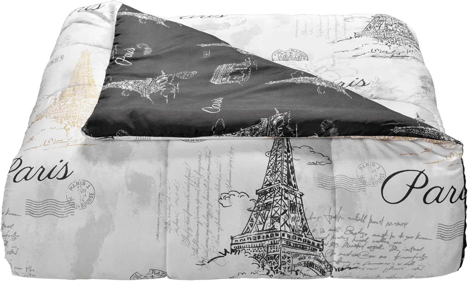 Lanwood Paris Sketch – Juego de edredón de 8 piezas, tamaño King, color blanco