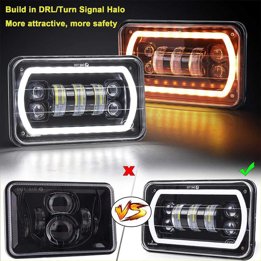 4 faros delanteros LED de 4 x 6 con anillo de halo blanco amarillo alto y bajo, haz sellado H4651 H6545 H4668 H4656 LED de repuesto para faros