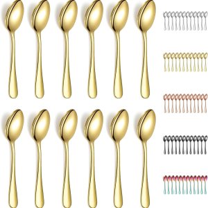 12 cucharaditas doradas, acero inoxidable chapado en titanio dorado, cuchara de té de 5.5 in, cubiertos para té, café, pasteles, postres, ensaladas, 12 cucharaditas doradas, acero inoxidable chapado en titanio dorado, cuchara de té de 5.5 in, cubiertos para té, café, pasteles, postres, ensaladas,