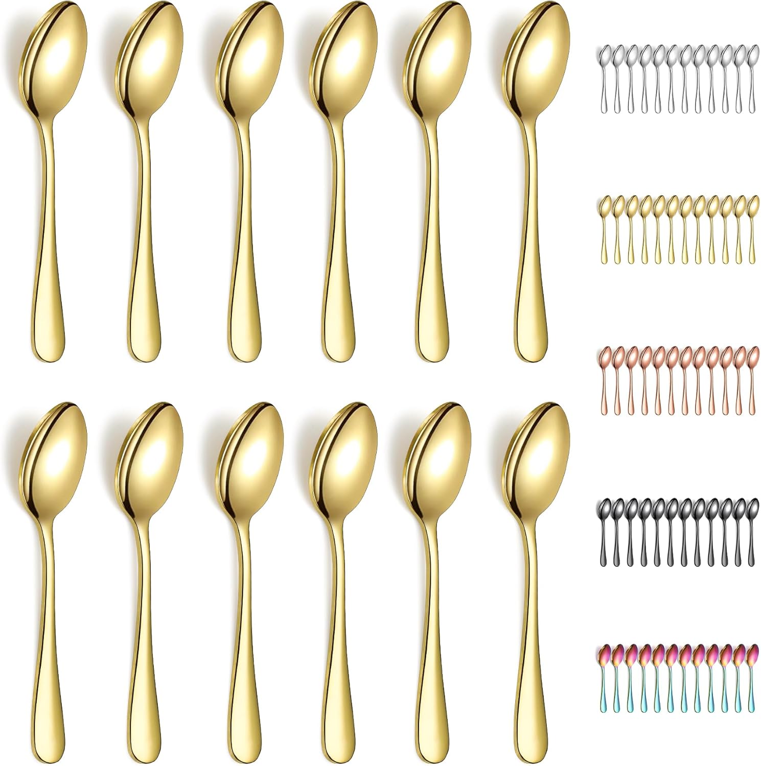 12 cucharaditas doradas, acero inoxidable chapado en titanio dorado, cuchara de té de 5.5 in, cubiertos para té, café, pasteles, postres, ensaladas,