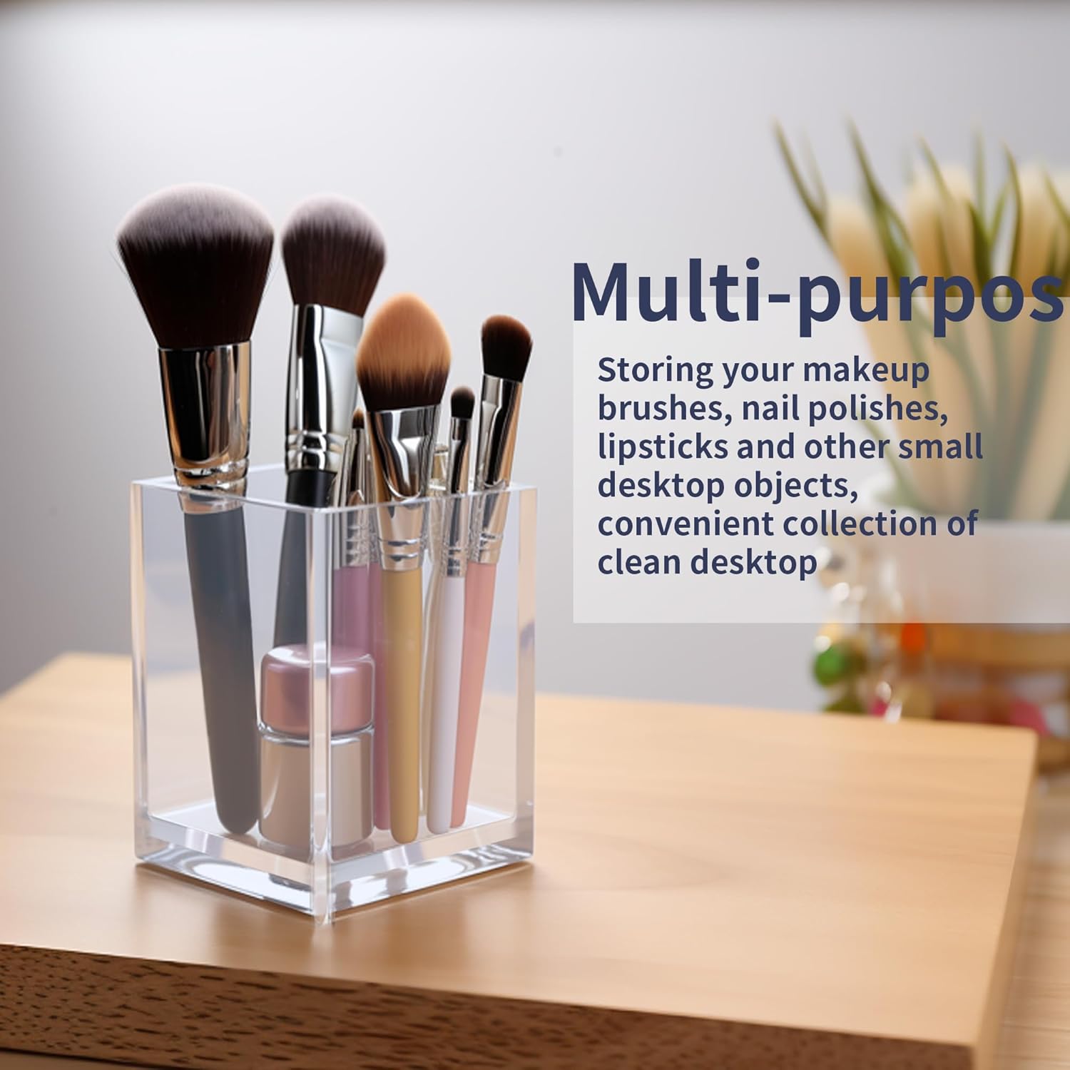 Paquete de 4 organizadores de maquillaje de acrílico transparente, soporte para brochas de maquillaje, soporte para bolígrafos, delineadores de
