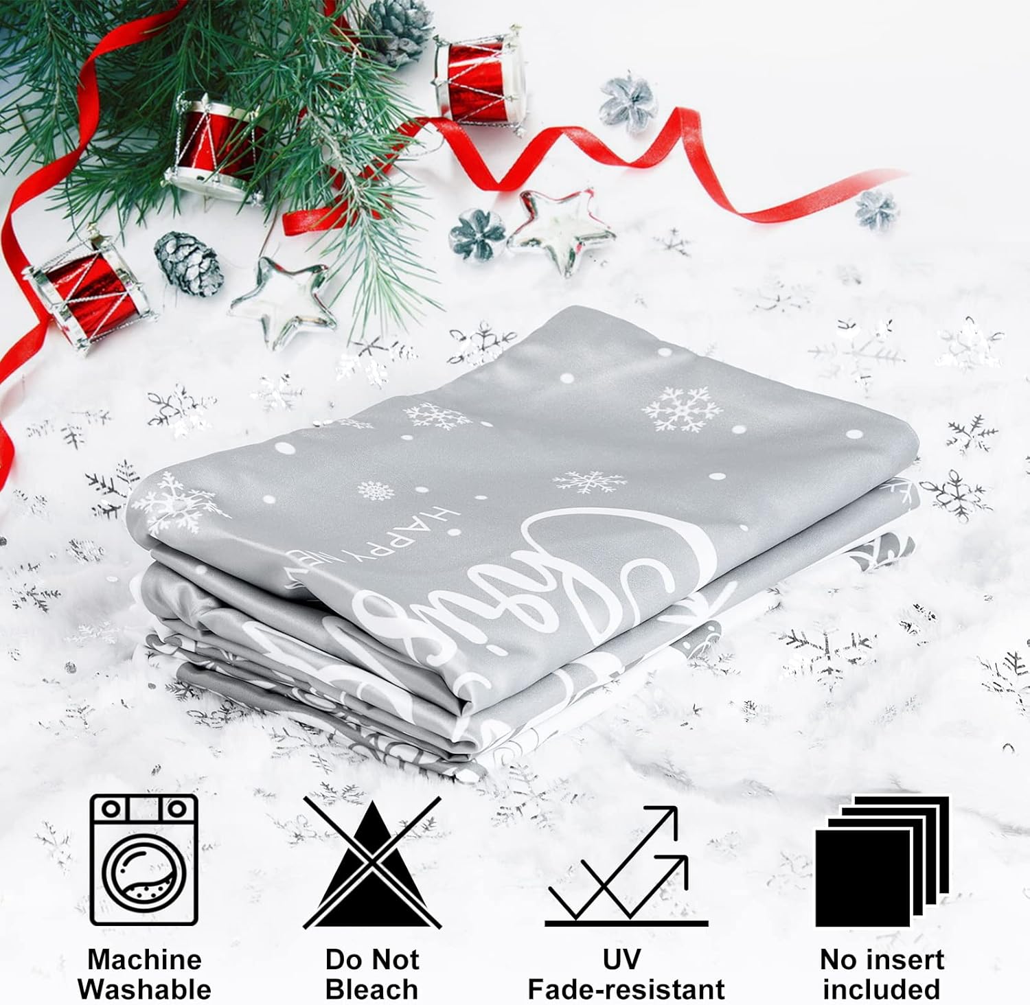 Lanpn Juego de 4 fundas de almohada lumbares de Navidad blancas y grises de 12 x 24 pulgadas, fundas decorativas largas de Navidad con copos de