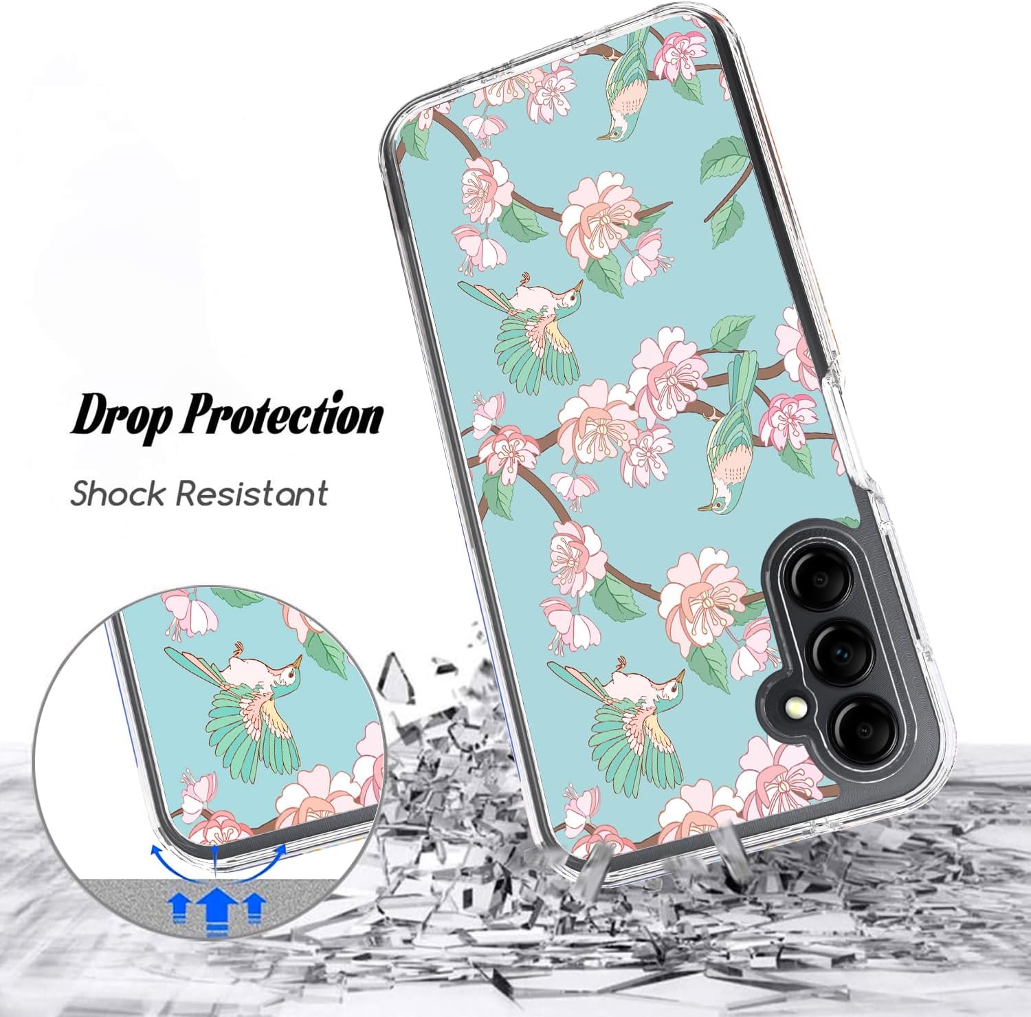 WZOKA Funda para Samsung Galaxy A14, funda original floral Samasung A14 con diseño híbrido 2 en 1, carcasa protectora fuerte de policarbonato TPU