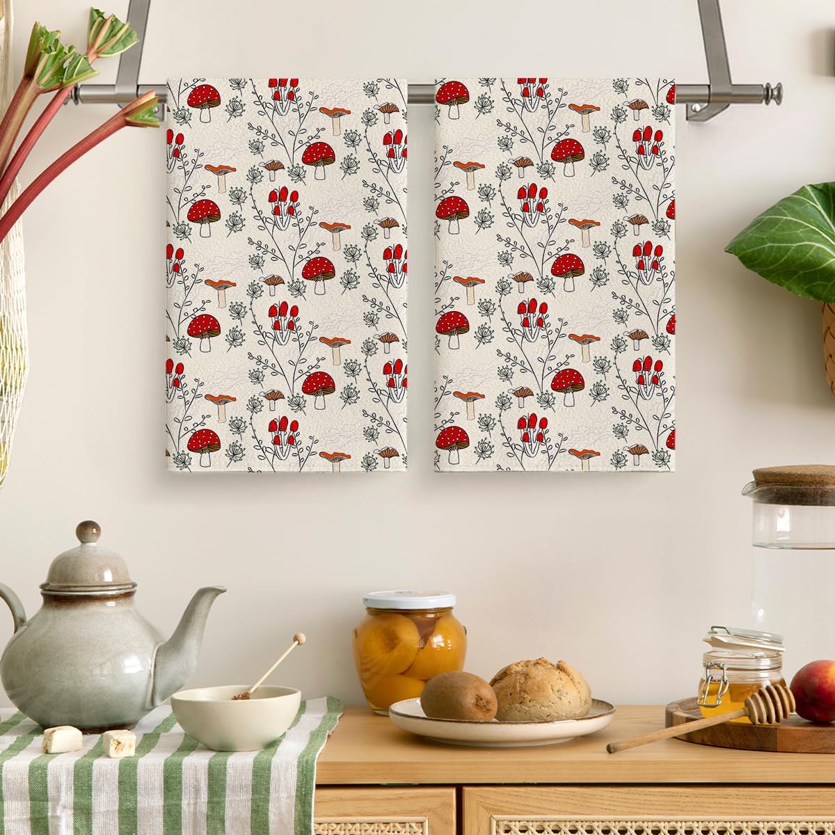 Juego de 2 toallas decorativas de cocina con forma de hongo, decoración de cocina de hongos, toallas de mano suaves y absorbentes, para secar la