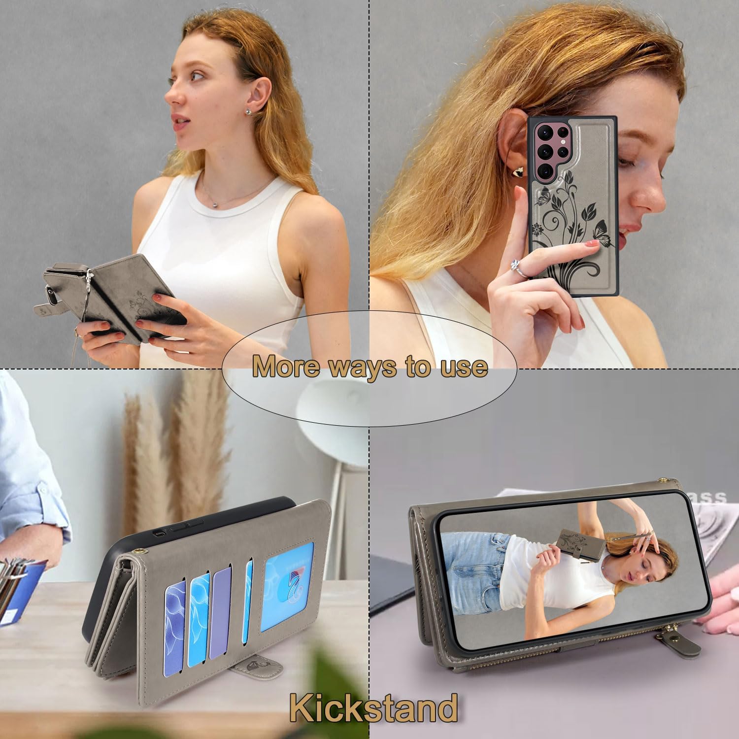 Lacass Funda para Samsung Galaxy S22 Ultra 12 ranuras para tarjetas Soporte para dinero en efectivo para tarjetas de identificación, bolsillo con