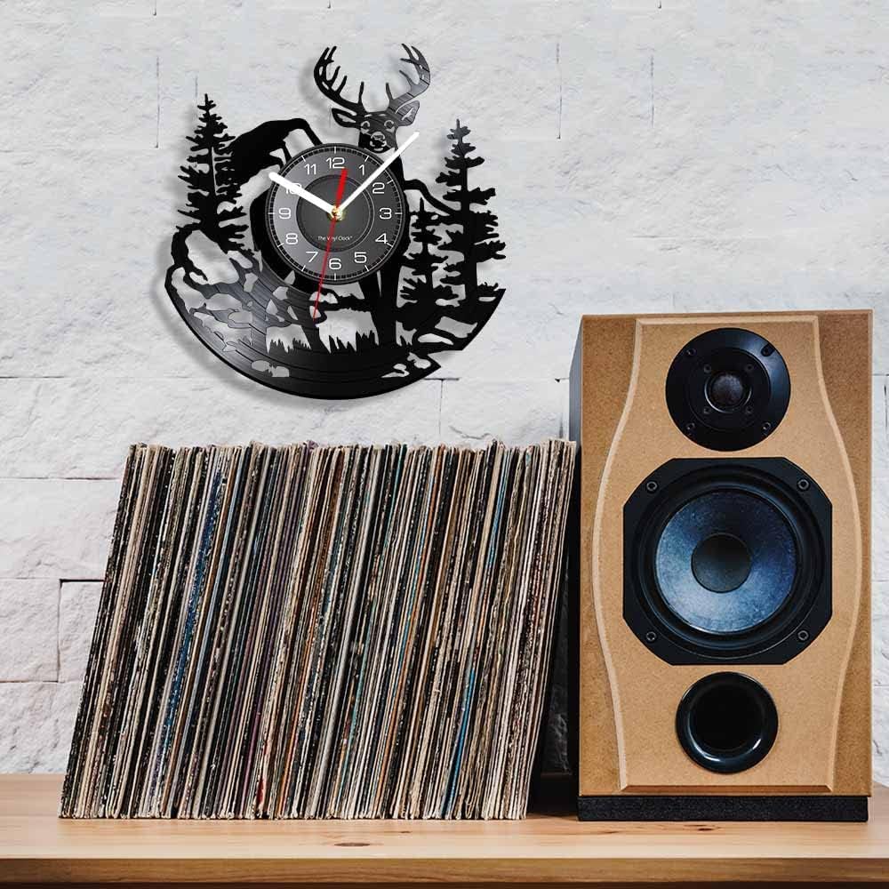 Reloj de pared de disco de vinilo de caza de ciervos con 7 luces LED que cambian de color, reloj silencioso, naturaleza, vida silvestre, paisaje,