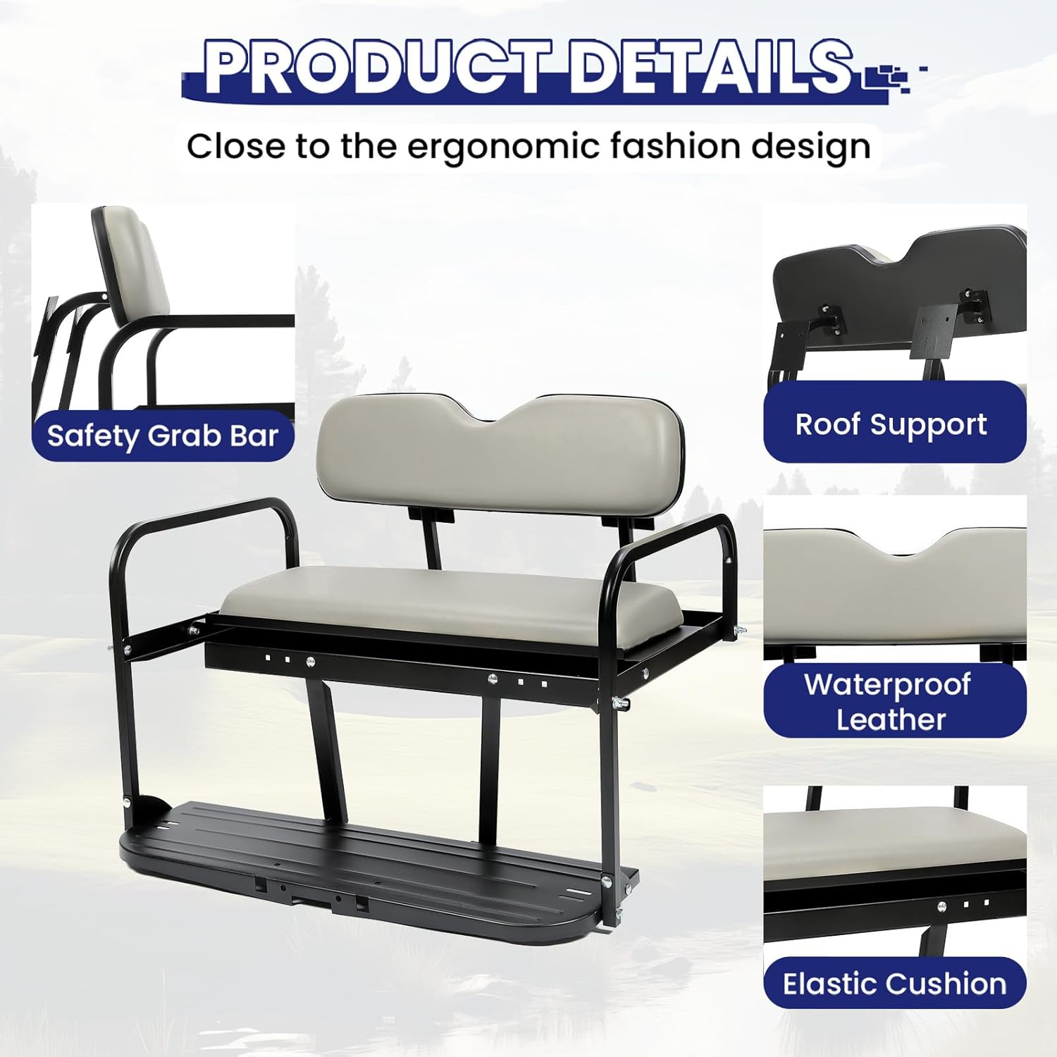 HECASA Kit de asiento trasero abatible compatible con carrito de golf EZGO Marathon Pre-1994 abatible, plegable, plegable, asiento trasero blanco