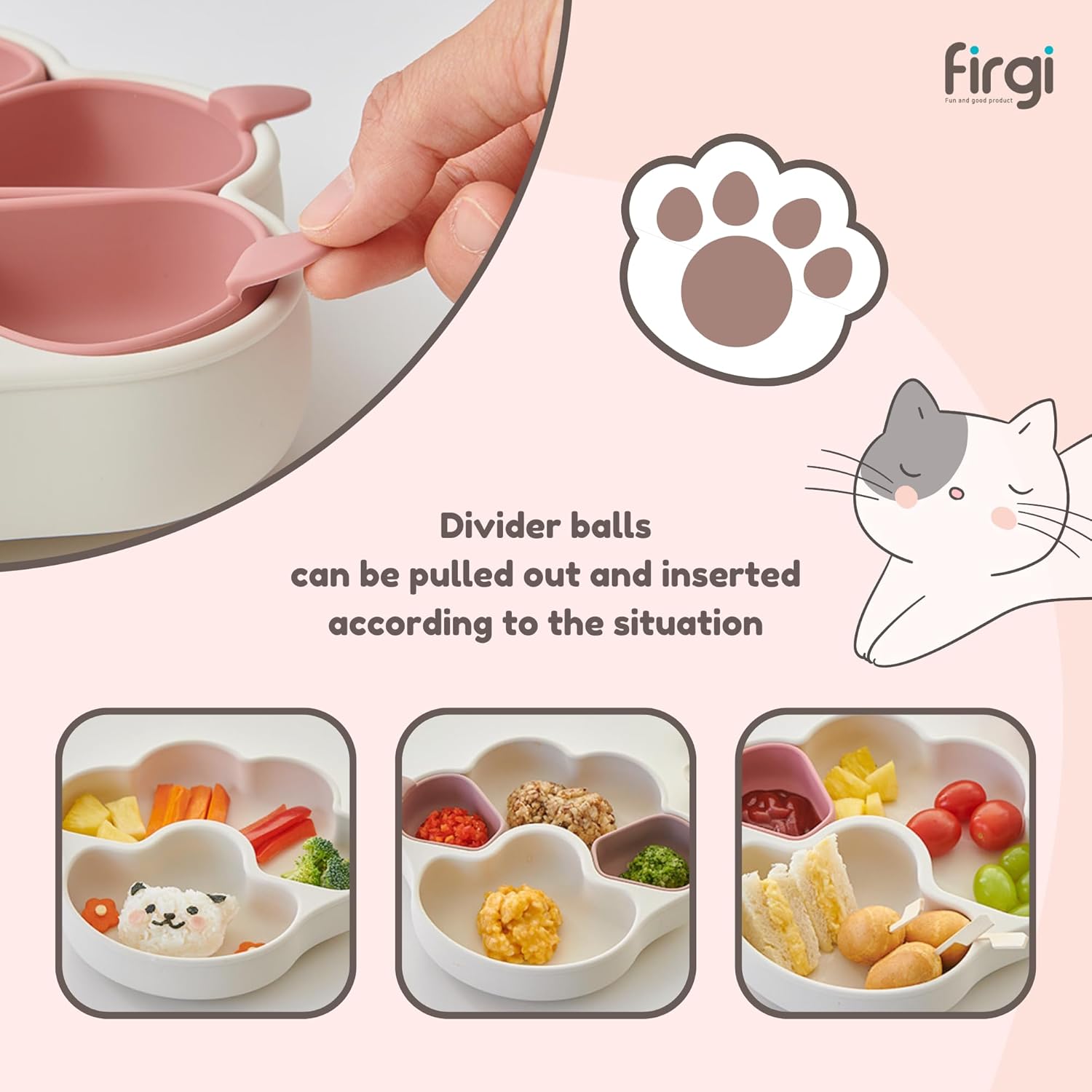 MEOW MEOW Dry Rose – Placas de succión divididas para niños pequeños con placas de diseño antideslizantes para bebés, suministros de destete LED