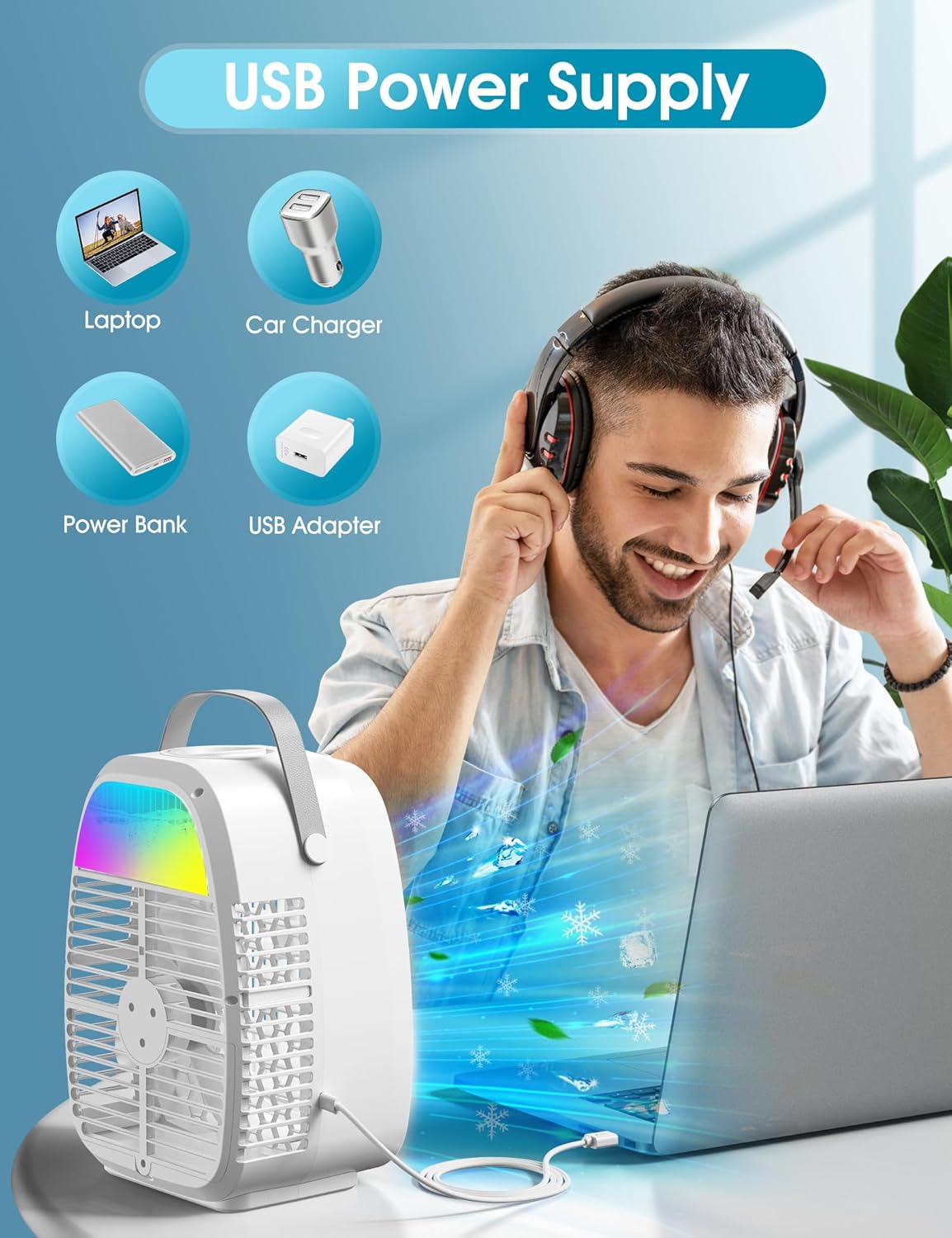 TYTAB – Ventilador de aire acondicionado portátil AI, mini aire acondicionado evaporativo, enfriador de aire de CA portátil con humidificador 4 en