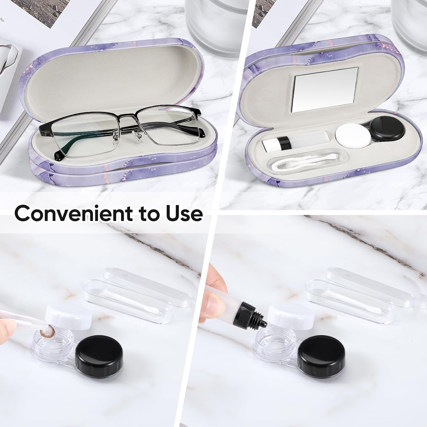 Fintie Funda para lentes de contacto 2 en 1 y funda para gafas, funda de viaje portátil de doble cara para lentes de contacto con espejo integrado,