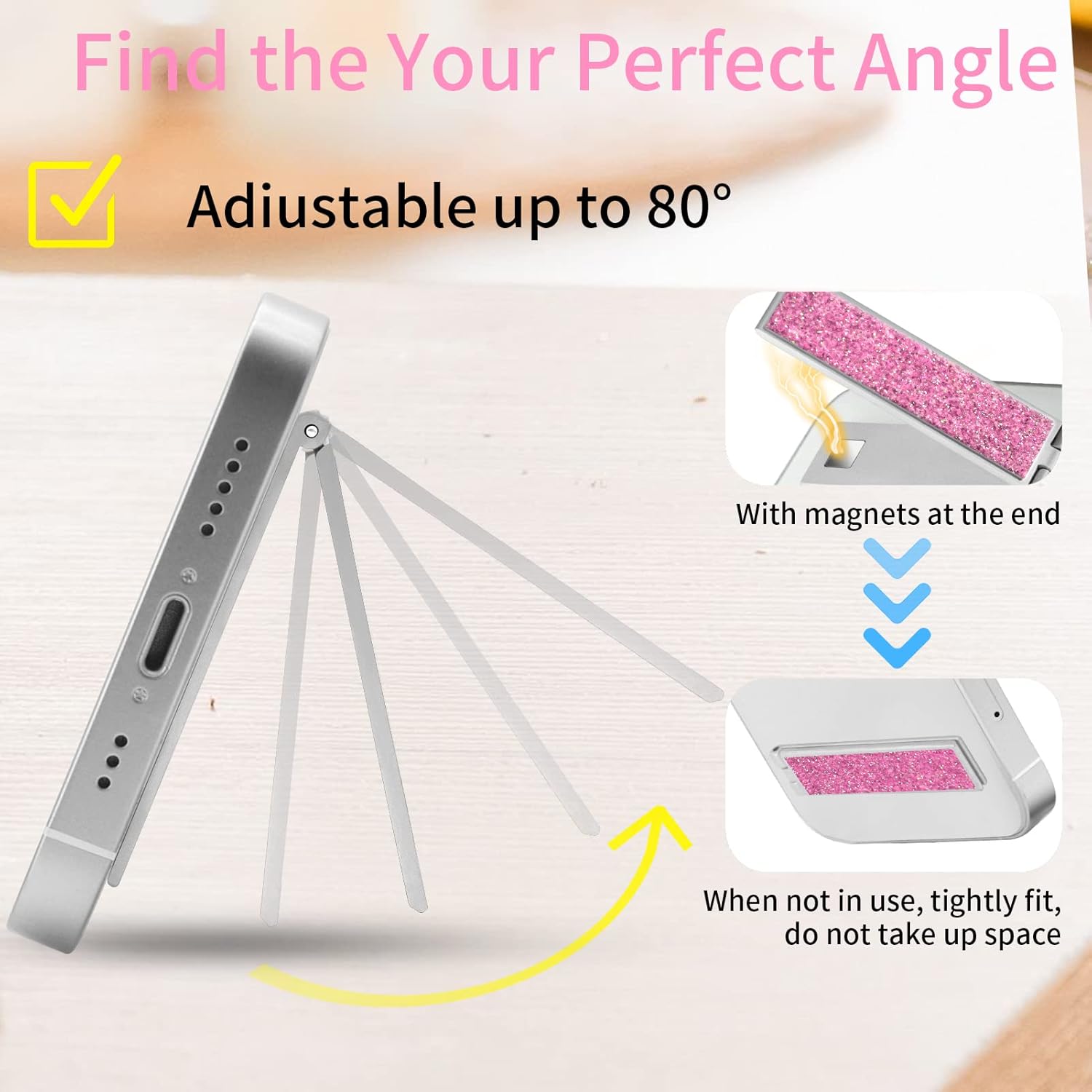Mini soporte para teléfono, plegable, invisible, portátil, de metal, para escritorio, compatible con iPhone, Samsung y todos los teléfonos