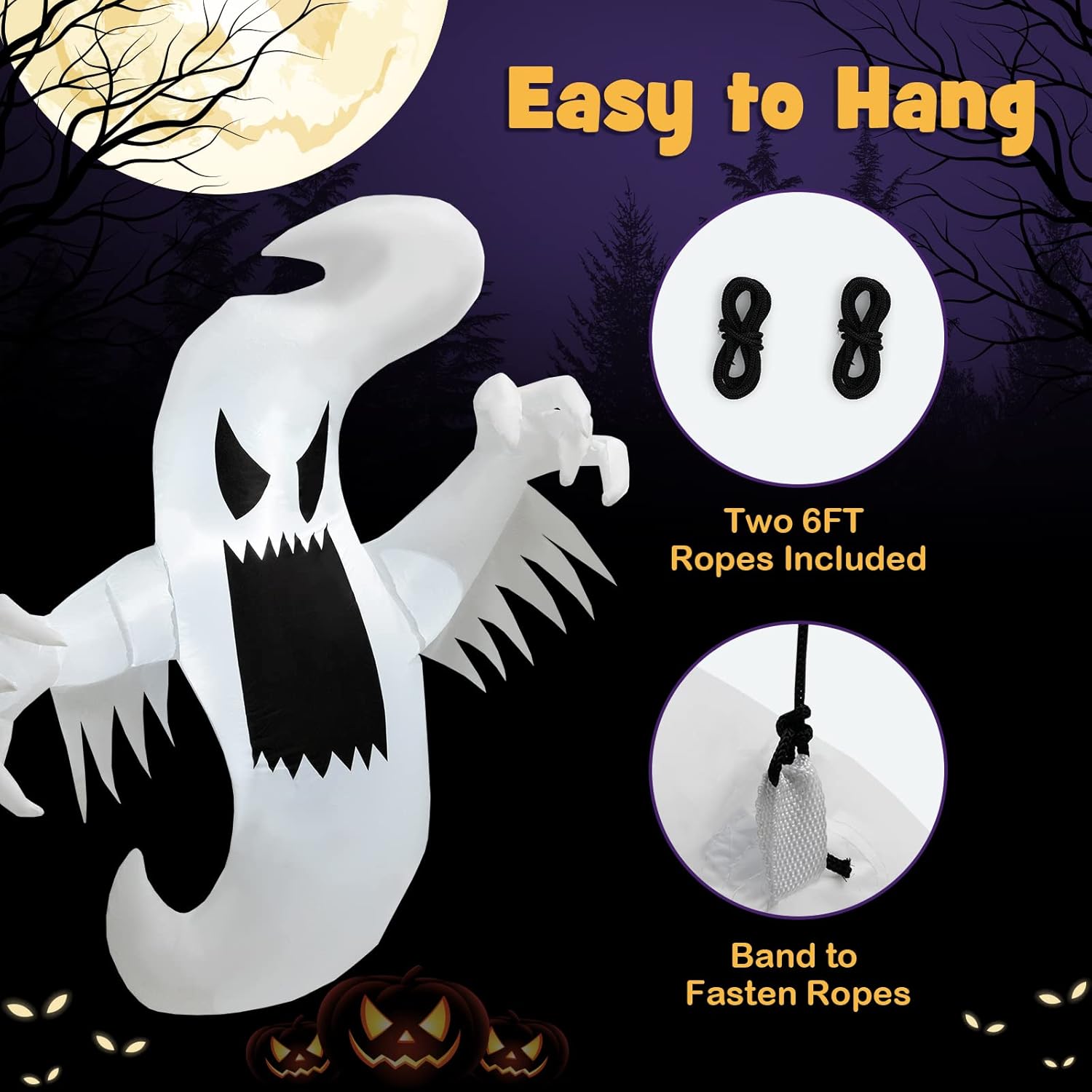 Tangkula Fantasma inflable de Halloween de 5 pies, decoración colgante inflable con 2 luces LED integradas y potente soplador, decoración de fiesta