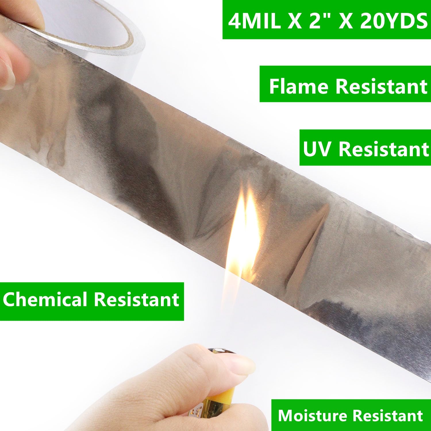 COSIMIXO Cinta adhesiva de papel de aluminio plateado de 4.0 mil x 2 pulgadas x 20 yardas, resistente, sellado y parches a alta temperatura,