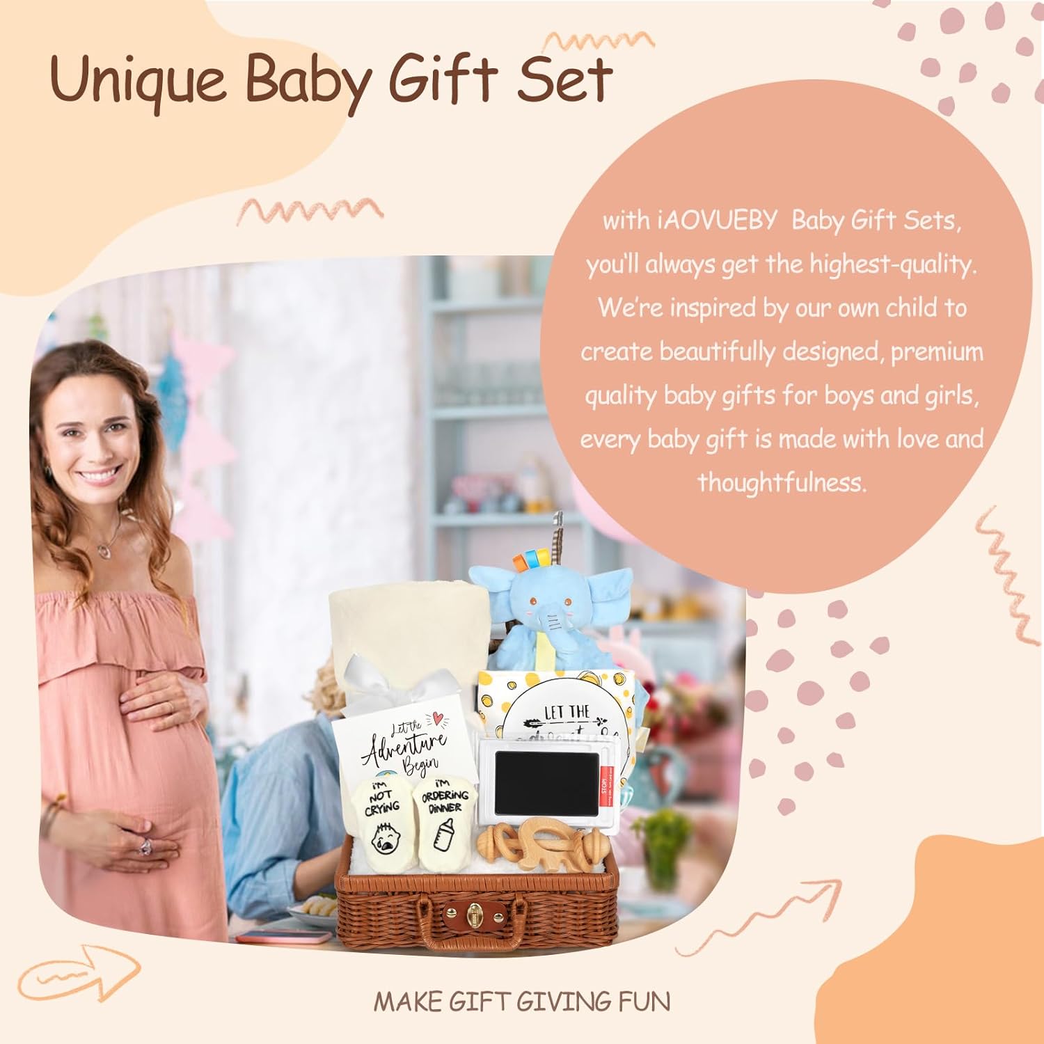 Regalos para bebé, set de regalo para recién nacido, manta para bebé, sonajero, elefante, juguetes amorosos, baberos de recuerdo, cesta de regalos