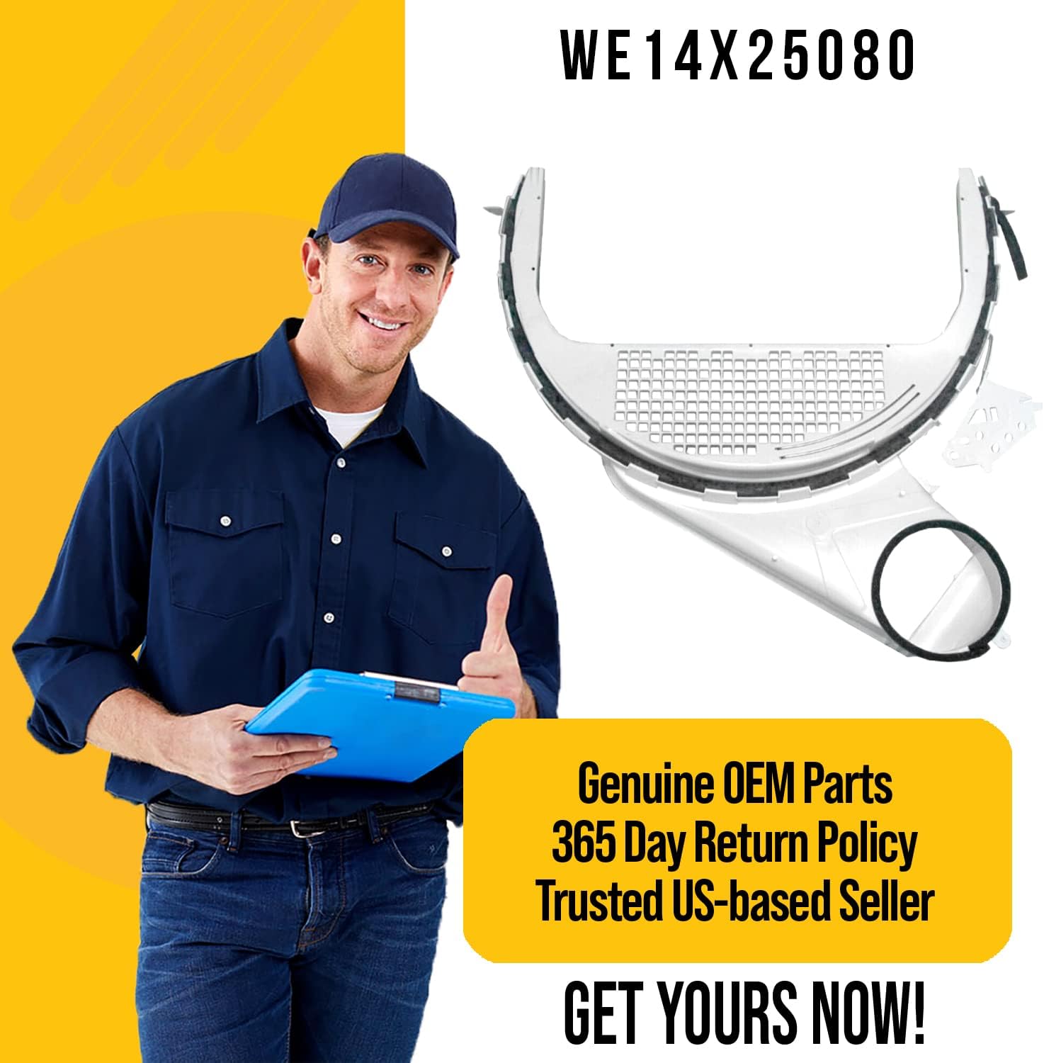 WE14X25080 – Conjunto de conducto de pelusa para secadora, reemplaza a AP6032647, WE14X21334, WE14M92, WE14X20425, 4467076, PS11763093, WE14M0076,