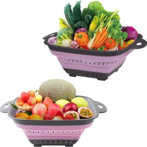 Colador plegable, colador de alimentos de silicona sin BPA, colador plegable de cocina, perfecto para cocina, drenaje, pasta, verduras, frutas y Colador plegable, colador de alimentos de silicona sin BPA, colador plegable de cocina, perfecto para cocina, drenaje, pasta, verduras, frutas y