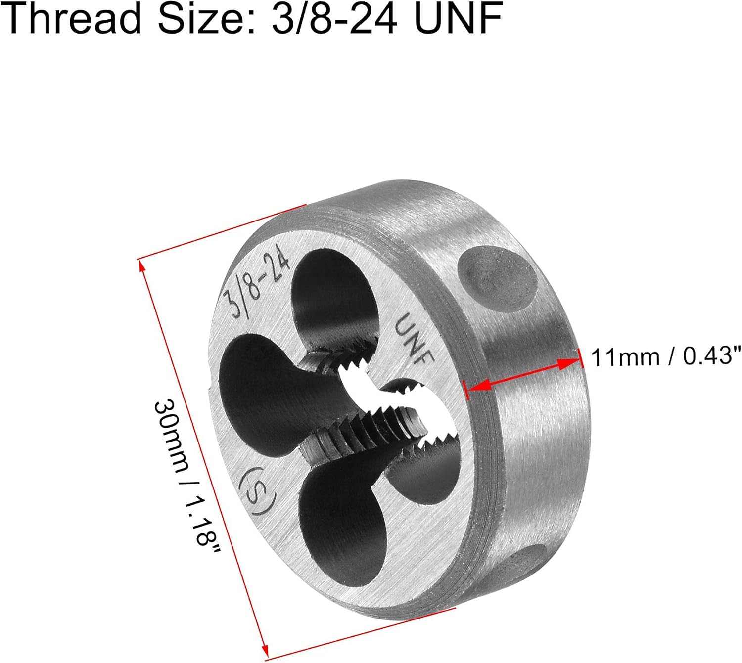 uxcell Juego de llaves de mango redondo, troquel de rosca UNF 38-24 y soporte de troquel de 1.181 in (Compatible con 0.787 in-1.181 in OD Die