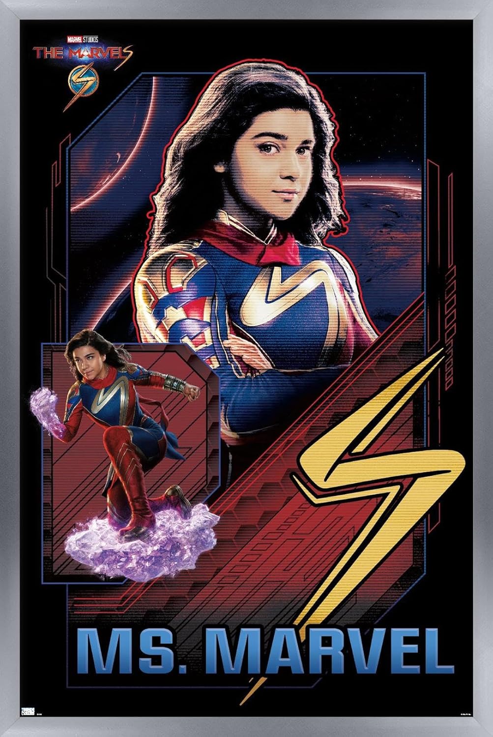 Trends International Marvel The Marvels – Póster de pared de Ms. Marvel, 22.37 x 34.00 pulgadas, versión enmarcada plateada