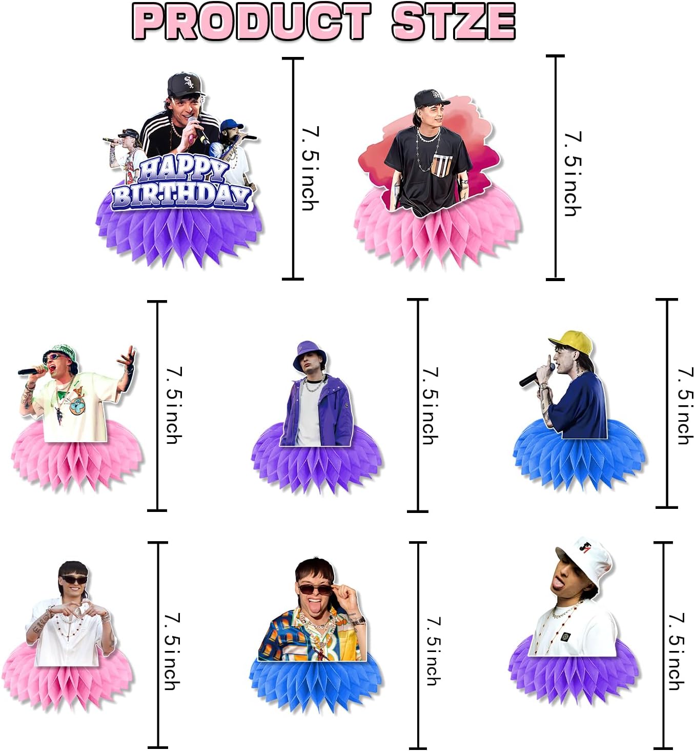 8 piezas de decoraciones de fiesta de cumpleaños de Pluma, decoraciones de cumpleaños de Pluma 3D, centros de mesa de panal de doble cara,