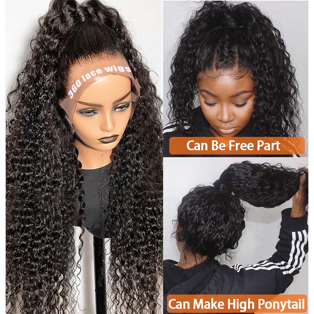 RASHINEE Pelucas de cabello humano con ondas de agua 360 para mujeres, predepiladas con abuelitos, peluca frontal de encaje 360, color natural, 28