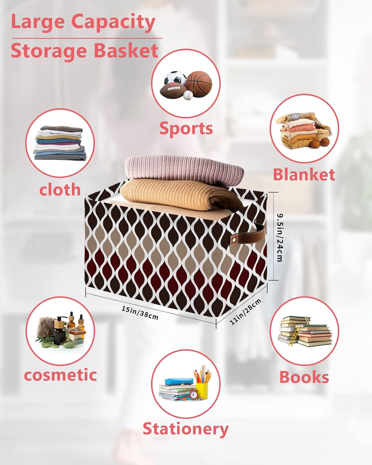 Cesta de almacenamiento para organizar estantes, cajas de almacenamiento plegables con asa, beige moderno, geométrico, arte abstracto, estética,