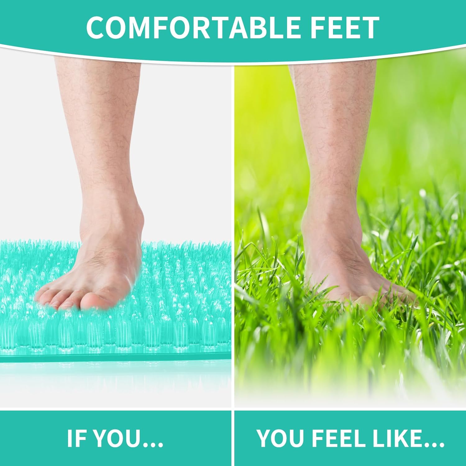 Yolife Tapete de ducha para pies, tapete de baño antideslizante con cerdas exfoliantes, masajeador de pies de ducha suave con ventosas fuertes para